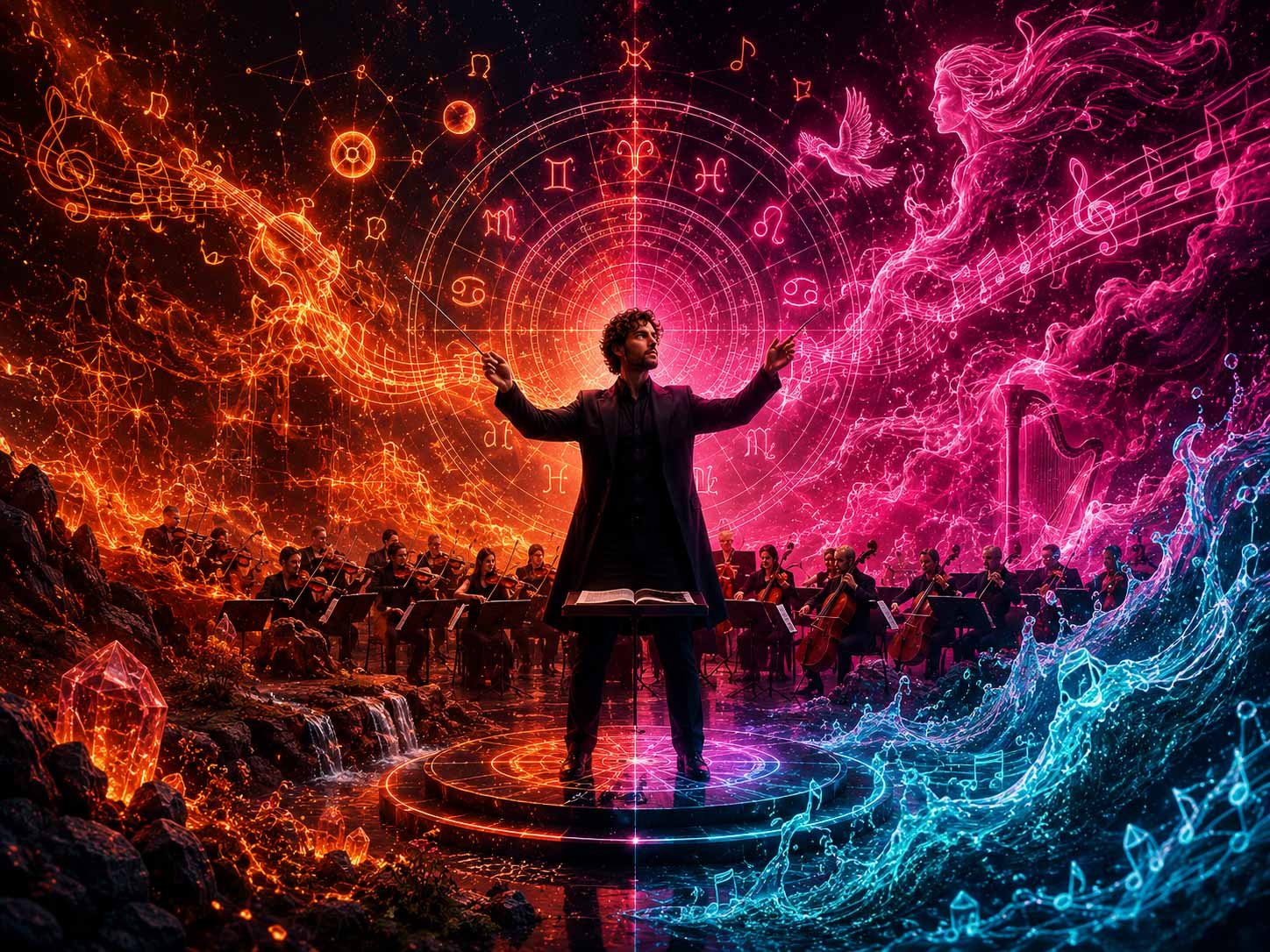 La música y los Elementos: Agua, Tierra, Aire, Fuego.